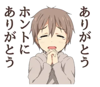 🙏 ホントにありがとう аниме, парень, плачущий, благодарный, спасибо, каваий telegram sticker