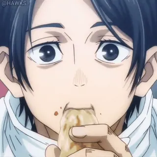🙂 anime, eating, man, facial expression, close-up, food telegram sticker