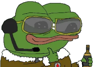🧥 Pepe the Frog Pepe, Frosch, Pilot, Flugzeug, Flieger, Trinken telegram sticker