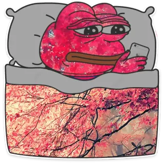 😔 Pepe the Frog pepe, rã, cama, meme, triste, telefone, dormindo telegram sticker