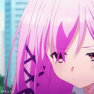 😕 @Fix_x_Fox anime, cô gái, tóc hồng, buồn, cảm xúc whatsapp sticker