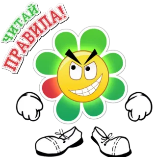 😤 ЧИТАЙ ПРАВИЛА! rules, flower, smiley, cartoon, evil telegram sticker