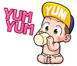 🍼 YUM YUM bebé, rico, bebiendo, lindo, infante, biberón, dibujos animados telegram sticker