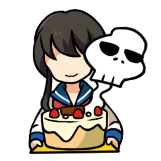🎂 Dessin animé, Anime, Crâne, Gâteau, Chibi, Personnage, Mignon telegram sticker