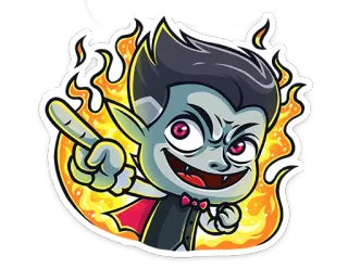 😉 vampiro, dibujos animados, halloween, monstruo, pegatina, fuego, señalando telegram sticker