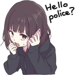😰 Hello police? garota anime, polícia, chamada telefónica, desenho animado, meme, humor whatsapp sticker