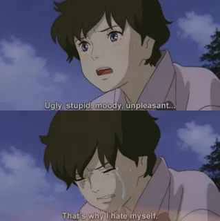 🌻 Ugly, stupid, moody, unpleasant... That's why I hate myself. anime, sad, crying, upset, emotions, despair telegram sticker