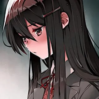 💗 Yuri Doki Doki Literature Club! Anime dziewczyna, Mundur szkolny, Długie włosy, Smutna, Manga, Słodka, Doki Doki Literature Club whatsapp sticker