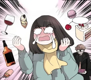 😢 chorando, triste, sobremesa, álcool, webtoon, desenho animado telegram sticker