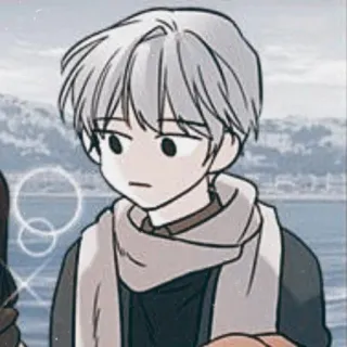 🍚 Anak laki-laki anime, Syal, Kartun, Musim dingin, Tanpa ekspresi, Rambut abu-abu telegram sticker