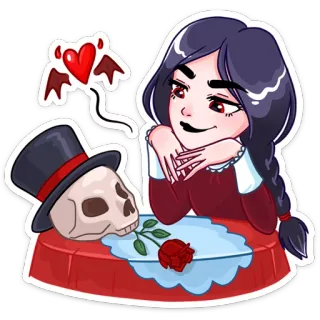 ❤️ โกธิค, หัวกะโหลก, ผู้หญิง, หัวใจ, การ์ตูน, สติกเกอร์, อีโม, โรแมนติก telegram sticker