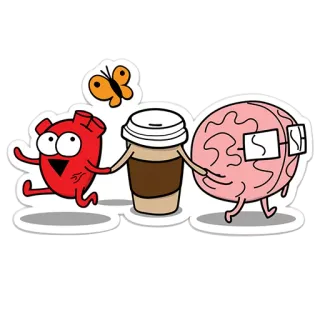🤗 coeur, cerveau, café, papillon, dessin animé whatsapp sticker