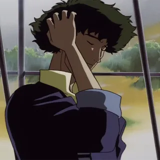 🚬 Spike Spiegel Cowboy Bebop Anime, Personagem, Triste, Pensativo, Reflexivo whatsapp sticker