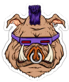 🐗 Bebop Teenage Mutant Ninja Turtles Bebop, Mutante, Maiale, Capelli viola, Occhiali, Cartone animato, Tartarughe Ninja telegram sticker