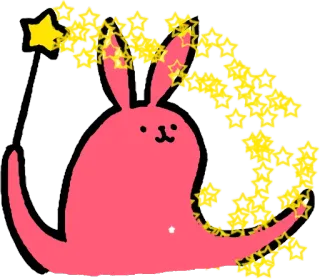 😊 Hase, Kaninchen, Zauberstab, Sterne, Cartoon, Niedlich, Verspielt whatsapp sticker