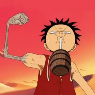💀 Luffy One Piece Аниме, Ван Пис, Луффи, Мультфильм, Пьющий, Смешной whatsapp sticker