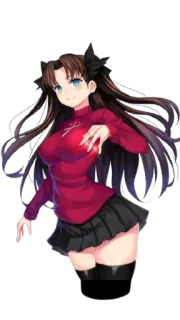 😋 Rin Tohsaka Fate/stay night anime, cartone animato, ragazza, personaggio, illustrazione, gonna, sorriso, posa telegram sticker