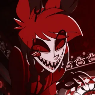 🧨 Alastor Hazbin Hotel demone, cartone animato, rosso, sorriso, malvagio telegram sticker