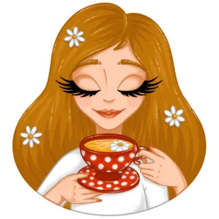 ☕️ mulher, chá, xícara, flor, margarida, desenho animado, pacífico, calmo whatsapp sticker