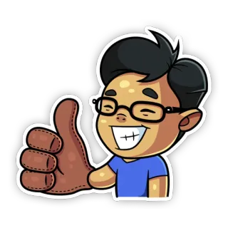 👍 Pollice su, Positivo, Cartone animato, Occhiali, Sorriso, Ok telegram sticker