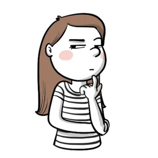 🤞 femme, pensant, dessin animé, question, t-shirt rayé telegram sticker