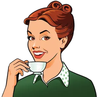 ☕️ femme, rétro, thé, tasse, vintage, illustration telegram sticker