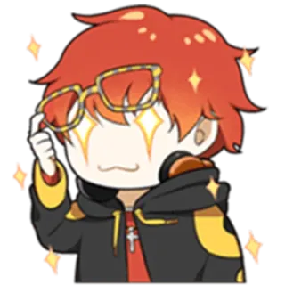 😍 Anime, Personagem, Óculos, Cabelo vermelho, Adesivo, Brilho telegram sticker