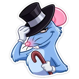 😉 ratón, dibujos animados, pegatina, sombrero, bastón, lindo telegram sticker