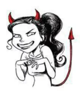 😈 diable, dessin animé, cornes, queue, femme, espiègle, croquis whatsapp sticker