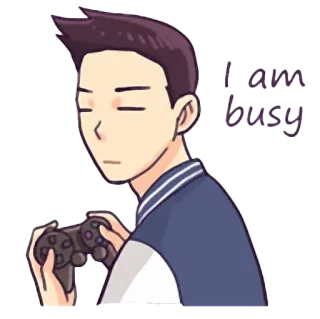 😐 I am busy busy, game, controller, cartoon, gaming telegram sticker