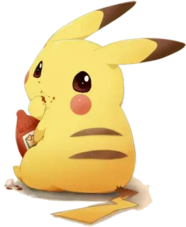 😋 Pikachu โปเกมอน, กิน, ซอสมะเขือเทศ, น่ารัก, สัตว์ telegram sticker