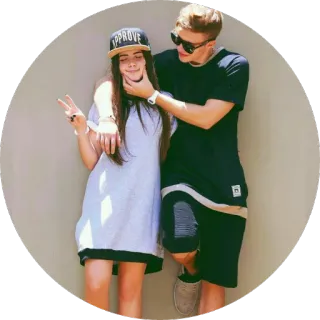 ❤️ APPROVE adolescente, jovem, casal, chapéu, óculos de sol, sinal de paz telegram sticker