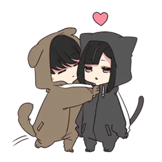 😍 lindo, dibujos animados, perro, gato, pareja, amor, kawaii, chibi telegram sticker