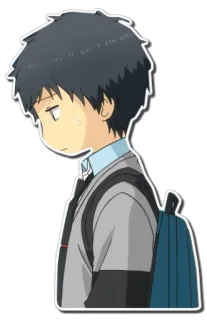 😢 Anime, Ragazzo, Triste, Zaino, Scuola, Uniforme telegram sticker