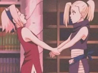 🌟 Sakura, Ino Naruto anime, friendship, holding hands, Naruto, Sakura, Ino, animated telegram sticker