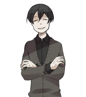 😏 cartone animato, anime, personaggio, sorridente, felice, maschio, maglione telegram sticker