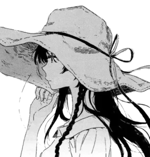 🙁 Anime, Manga, Meisje, Hoed, Vlecht, Illustratie, Tekening whatsapp sticker