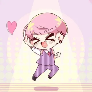 💒 จิบิ, อนิเมะ, การ์ตูน, น่ารัก, ผมสีชมพู, สูท telegram sticker