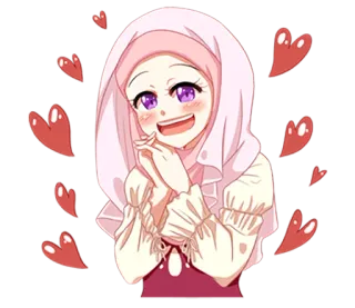 😍 Anime, Musulmán, Hiyab, Corazones, Lindo, Dibujos animados whatsapp sticker
