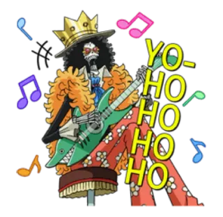 🎶 Brook One Piece YO-HO-HO Anime, One Piece, Brook, Kerangka, Yohoho, Musik, Gitar whatsapp sticker