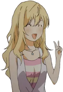 🙂 Anime, ragazza, segno di pace, bionda, sorridente telegram sticker