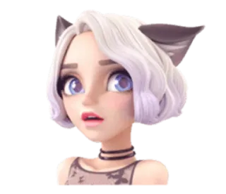 😳 кошачьи ушки, девушка, 3D, чокер, цифровое искусство, аватар telegram sticker