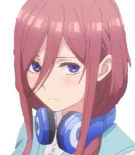 😕 Miku Nakano The Quintessential Quintuplets anime, manga, headphones, girl, cute, teen telegram sticker