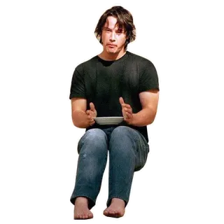 😒 Keanu Reeves Keanu Reeves, actor, celebrity, man, sitting, food, plate telegram sticker