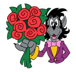 💐 lupo, cartone animato, fiori, bouquet, animale, rosa telegram sticker