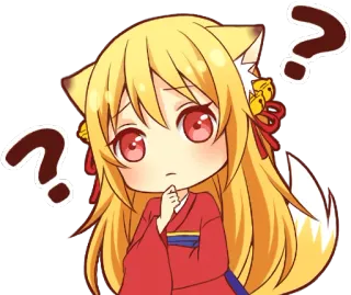 😶 Anime, Garota raposa, Kawaii, Pergunta, Fofo, Orelhas, Cauda telegram sticker
