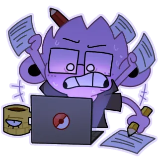 😓 stressed, overwhelmed, cartoon, desk, computer, pencil, paper telegram sticker