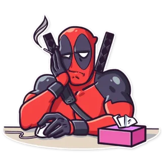 😑 Deadpool Deadpool, Marvel, anti-hero, comic book character, smoking, sword telegram sticker