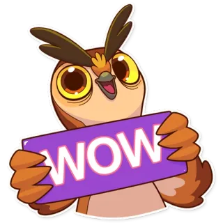 👍 WOW burung hantu, wow, burung, seruan, kejutan, kartun telegram sticker