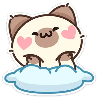 😌 chat, nuage, mignon, autocollant, coeurs, animal, kawaii, dessin animé telegram sticker